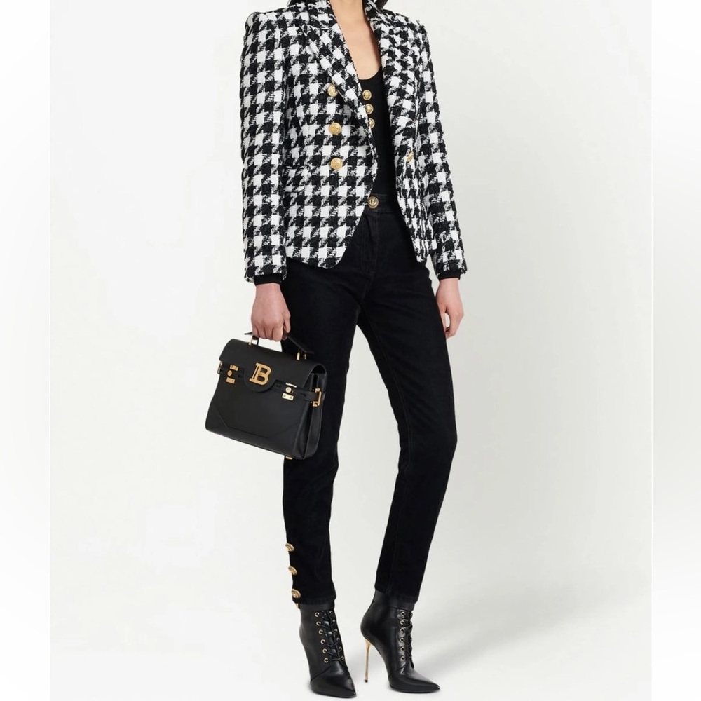 Balmain Women’s Black Skinny Cotton Pants/Jeans with Gold Buttons | Pockets